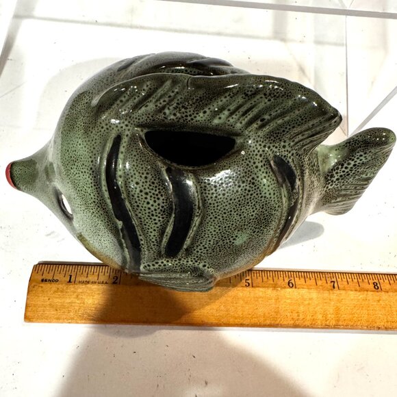 Finnish Ceramic Green Black Stripes Puffer Fish Sculpture By Marja Myllymaki - Picture 10 of 12